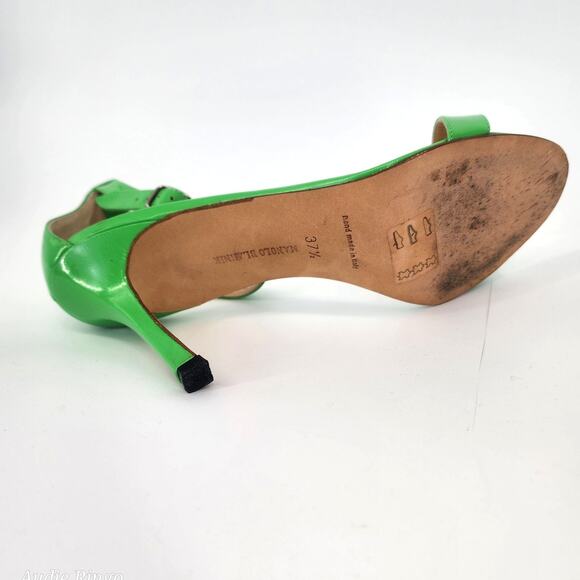 Manolo Blahnik Green Patent Leather Ankle Strap Sandals 37.5 (US 7–7.5) - Picture 5 of 16